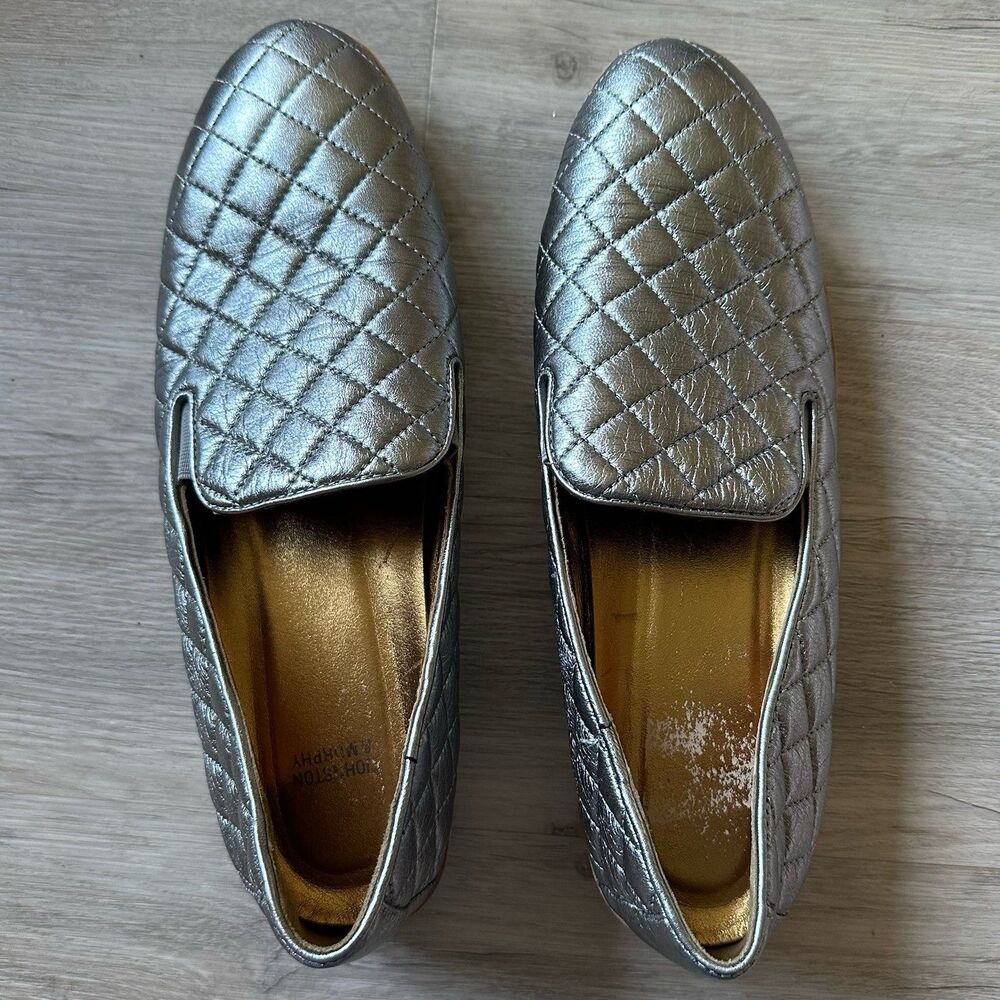 Johnston & Murphy Flex Quilted Silver Leather Slip-On Sneakers Women's Size 10